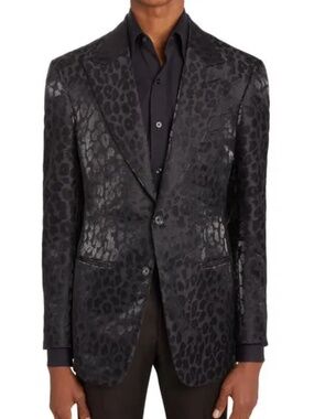 Tom Ford Cooper Metallic Black Leopard Jacquard Formal Tuxedo Dinner Jacket